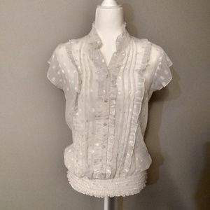 Maurices, white elastic bottom top, with ruffles